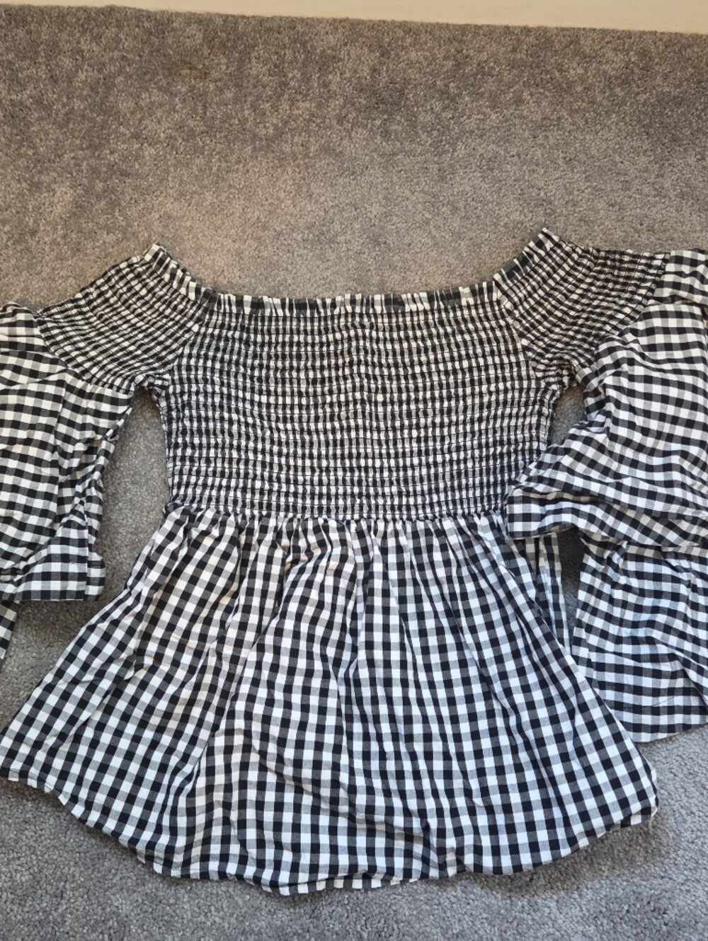 BP Black and White Gingham Smocked Midi Skirt
